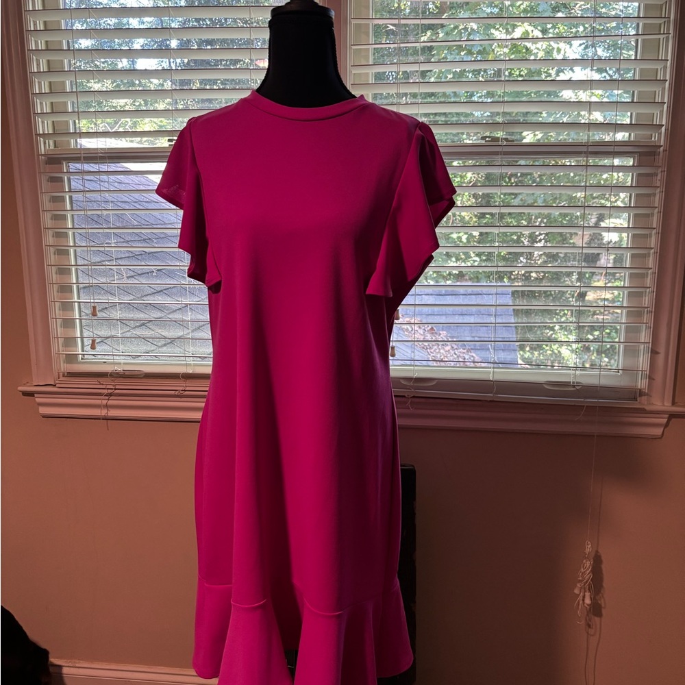 Elegant Pink Ruffle Sleeve Dress